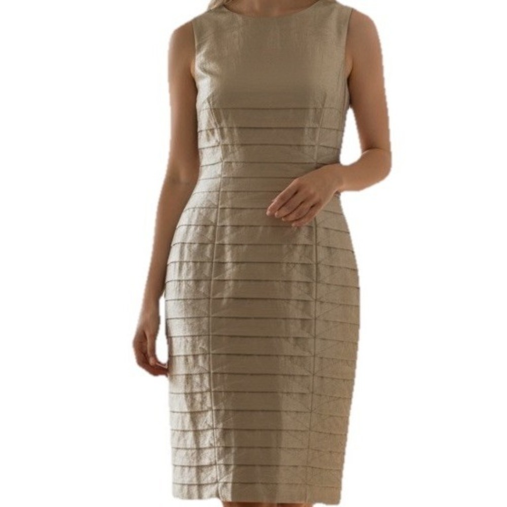 Ladies Ellen Tracy Gold Sheath Dress Sleeveless Size 6 Mermaid Side Zip Classy